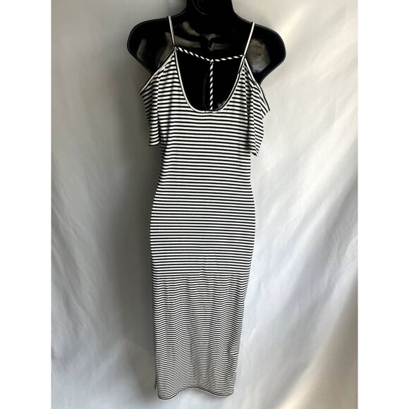 Caution to the Wind Long Midi Maxi Striped Dress Nautical Size M Cold Shoulder - Picture 6 of 12